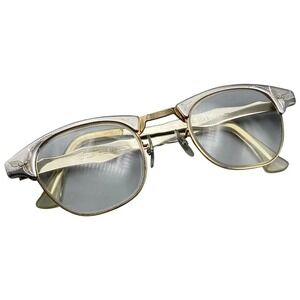 Vintage Cats Eye Glasses Etched Aluminum Frame Titmus Eyeglasses USA Gold Filled